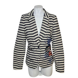 Desigual Womens Striped Print Blazer  Size 36 XS